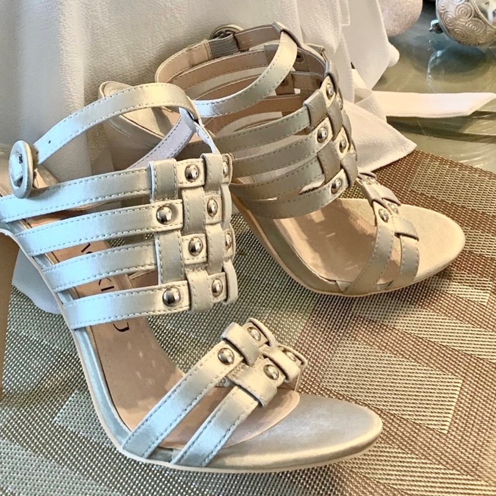 Metallic Open Toe Strappy Studs Heels - Picture 1 of 8